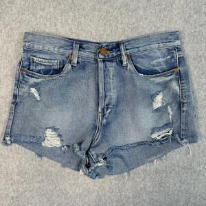 Blank NYC Jeans Shorts Blue Womens Sz 28 High-Rise Distressed Button Fly Denim